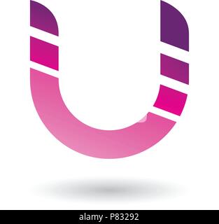 Vector Illustration von Magenta gestreifter Schrift in Fettdruck, Symbol für den Buchstaben U isoliert auf weißem Hintergrund Stock Vektor