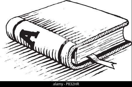 Vektorisiert Tinte Zeichnung eines Schwarzen Buch isoliert auf weißem Hintergrund Stock Vektor