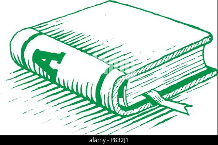 Vektorisiert Tuschezeichnung eines Grünen Buch isoliert auf weißem Hintergrund Stock Vektor