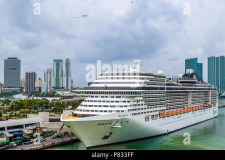 Miami, Florida - 29. März 2014: MSC Divina Kreuzfahrtschiff in Miami, Florida angedockt. Stockfoto