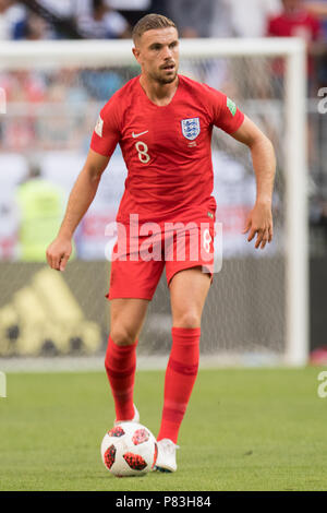 Samara, Russland. 07 Juli, 2018. Jordan Henderson (ENG) mit Kugel, Einzelne mit Kugel, Aktion, vollständige Abbildung, Vertikal, Schweden (SWE) - England (ENG) 0:2, Viertelfinale, Spiel 60, 07/07/2018 in Samara; Fußball-WM 2018 in Russland vom 14.06. - 15.07.2018. | Verwendung der weltweiten Kredit: dpa/Alamy leben Nachrichten Stockfoto