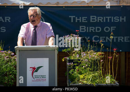 Herr Dafydd Elis-Thomas bin, walisische Regierung Minister für Kultur, Tourismus und Sport spricht bei der offiziellen Eröffnung des Britischen Raubvogel Centre. Stockfoto