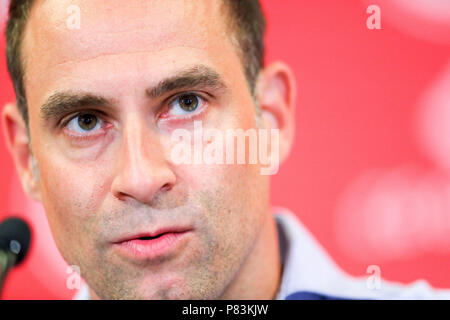 Leipzig, Deutschland. 09 Juli, 2018. Fussball: Bundesliga, Pressekonferenz über die Ausbildung von RB Leipzig bei Red Bull Academy: Leipziger CEO Oliver Mintzlaff liefert eine Aussage während einer Pressekonferenz. Kredite: Jan Woitas/dpa-Zentralbild/dpa/Alamy leben Nachrichten Stockfoto