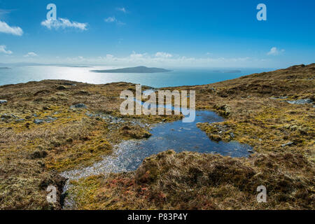 Die Insel von Pabbay aus nahe dem Gipfel des Ceapabhal auf Toe Kopf (Gob ein Tobha) South Harris, Western Isles, Schottland, Großbritannien Stockfoto
