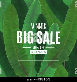 Abstrakte Summer Sale Hintergrund mit Palmblättern. Vector Illustration Stock Vektor
