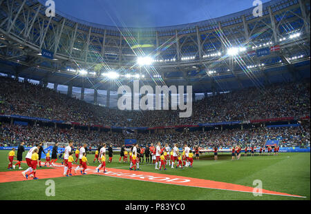 Nischnij Nowgorod, Russland - Juli 01: Präsentation des Teams während der FIFA WM Russland 2018 Umlauf von 16 Match zwischen Kroatien und Dänemark in Nizhny Novgorod Stadion am 1. Juli 2018 in Nischni Nowgorod, Russland. (Foto von Lukasz Laskowski/PressFocus/MB Medien) Stockfoto