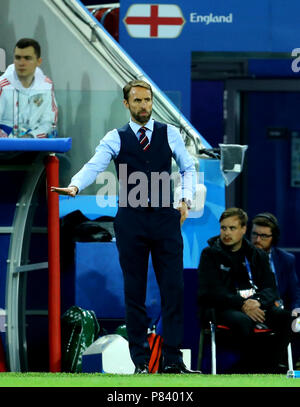 Moskau, Russland - Juli 03: Gareth Southgate von England, während der FIFA WM Russland 2018 Umlauf von 16 Match zwischen Kolumbien und England bei Spartak Stadium am Juli 3, 2018 in Moskau, Russland. (MB) Stockfoto