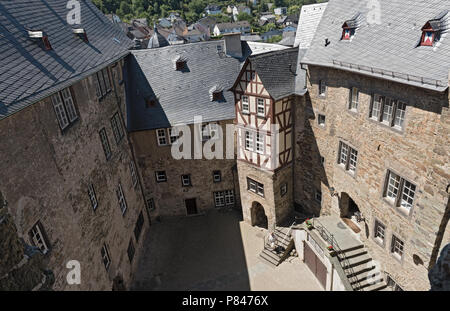 Gebäude im Innenhof der Burg Runkel, Hessen, Deutschland Stockfoto