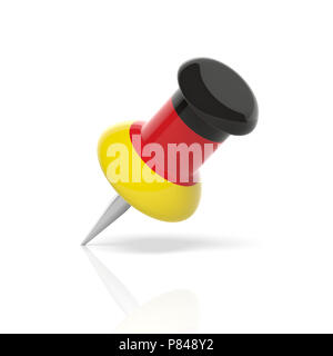 Deutschland Symbol. Deutsche Fahne push Pin auf weißem Hintergrund. 3D-Darstellung. Stockfoto