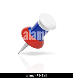 Russland Symbol. Russische Fahne push Pin auf weißem Hintergrund. 3D-Darstellung. Stockfoto