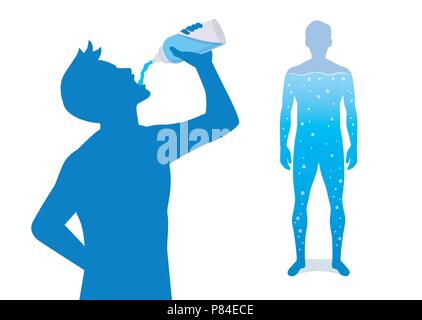 Silhouette des Menschen Trinkwasser und einer anderen Person haben Aqua im Körper. Stock Vektor
