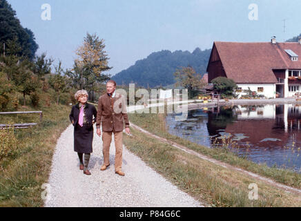 An den Fischteichen der Gräflich Castellschen Fischzucht in Griestal, Deutschland 2005. An den Teichen des Castell Ruedenhausen Fischzucht in Griestal, Deutschland 2005. Stockfoto