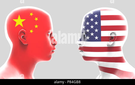 Nordamerika Die US-Zölle Funken Handelskrieg mit China waren. Künstliche Intelligenz Machine Learning Technology Konzept. 3D-Rendering. Stockfoto