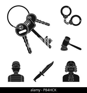 Gefängnis und die criminalblack Symbole im Set Sammlung für Design. Gefängnis und Attribute vektor Symbol lieferbar Abbildung. Stock Vektor