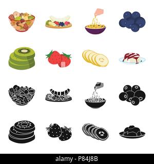 Obst und andere Lebensmittel. Essen set Sammlung Icons in Schwarz, Cartoon Stil vektor Symbol lieferbar Abbildung. Stock Vektor
