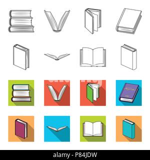 Verschiedene Arten von Büchern. Bücher Sammlung Symbole in der Gliederungsansicht, flet Stil vektor Symbol lieferbar Abbildung. Stock Vektor