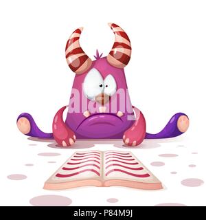 Nett, lustig, Monster, Buch lesen. Stock Vektor