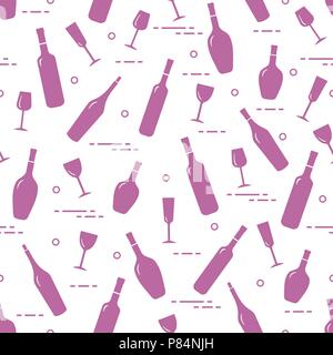 Nahtlose Muster von Wein Gläser und Flaschen Wein. Weinbereitung. Verkostung. Sommelier. Stock Vektor