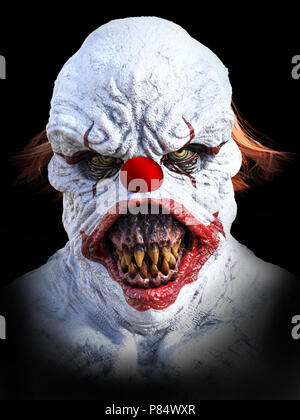 Porträt eines bösen suchen Clown, 3D-Rendering. Schwarzen Hintergrund. Stockfoto