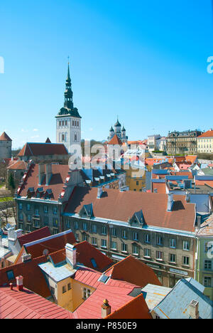 TALLINN, Estland - 1. Mai 2011: Altstadt. Blick über die Stadt mit St. Nicholas' Church (Niguliste kirik) und Alexander Nevsky Kathedrale Stockfoto