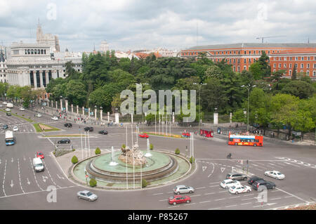 Plaza de la Cibeles, Ansicht von oben. Madrid, Spanien. Stockfoto