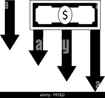 Finanzkrise und Ausfall. Pfeil nach unten, und Geld Dollar. Vector Illustration Stock Vektor