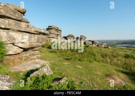 Combestone Tor Dartmoor Devon England 06.Juli20818 Eine der Dartmoor ist unverwechselbar, felsigen Tors Stockfoto