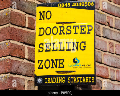 Trading Standards, keine Haustürgeschäfte Zone, Marlow, Buckinghamshire, England, UK, GB. Stockfoto