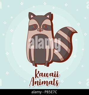 Kawaii Waschbär Symbol auf blauem Hintergrund, farbenfrohen Design. Vector Illustration Stock Vektor