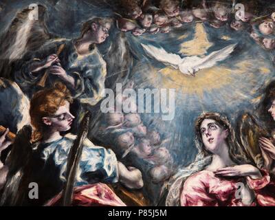 Details und Buchungsmöglichkeit DEL CUADRO "La Inmaculada Concepcion". AUTOR: DOMENIKOS THEOTHOKOPOULOS, EL GRECO. EN EL MUSEO DE SANTA CRUZ, Nº INVENTARIO 1277. (1608-1613, OLEO SOBRE LIENZO, DEPOSITO DE LA PARROQUIA DE SAN NICOLAS DE BARI, TOLEDO). Stockfoto