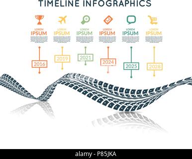 Straße design Infografiken. Reifenspuren timeline Stock Vektor