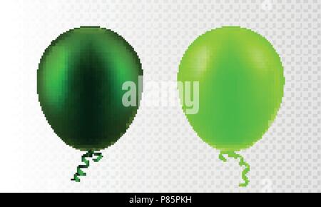 Vektor Illustration realistische 3D-Aufblasbares fliegen set Luftballon bunt matt Hell und Dunkel Lime Grün Isoliert transparente karierten Hintergrund. Postkarte design Element. EPS 10. Stock Vektor