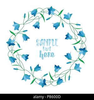 Vector Illustration blauen glockenförmigen Blüten. Frame Sommerblumen Campanula Stock Vektor