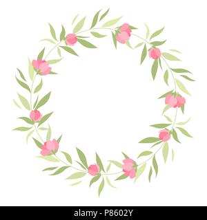 Vektorgrafiken floral Kreis mit Blättern und rosa Blüten Stock Vektor