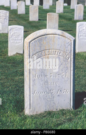 Lt. J.J. Das Crittenden Grab, Custer National Cemetery, Montana. Foto Stockfoto