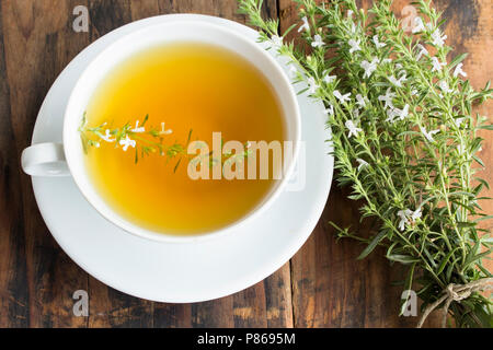 Bohnenkraut, satureja Hortensis, Tee. Stockfoto