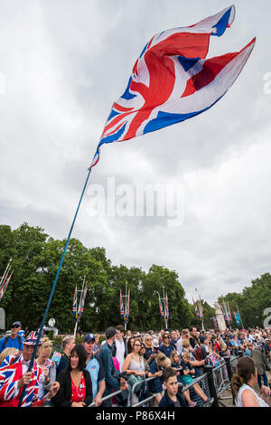 London, Großbritannien. 10. Juli 2018. Die Flypast und Parade, die Spitze der RAF 100 feiern - rund 100 Flugzeuge fliegen, (und 1000 Personal März), das Einkaufszentrum und über die Royal Family im Buckingham Palace. Der Royal Air Force ist die Kennzeichnung der 100. Jahrestag der Bildung. Credit: Guy Bell/Alamy leben Nachrichten Stockfoto