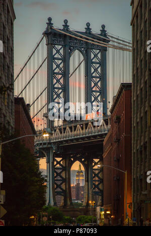 Eine der bekanntesten Ansichten DUMBO, Brooklyn. Stockfoto