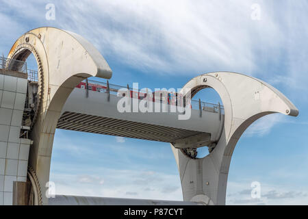 Einführung in Falkirk Wheel, rotierende Schiffshebewerk in Schottland, Stockfoto