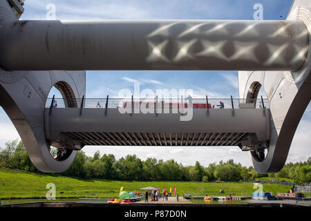 Einführung in Falkirk Wheel, rotierende Schiffshebewerk in Schottland, Stockfoto