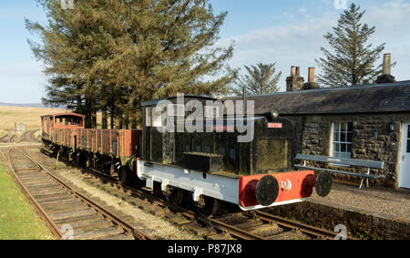 Saughtree, zwei Meilen von der schottischen Grenze mit England, in Liddesdale, Roxburghshire, nördlich von Kielder Forest, Cheviot Hills. Die alte Eisenbahn stat Stockfoto