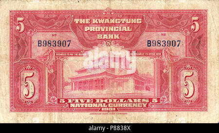 5 Dollar - kwangtung Provincial Bank (1931) 02. Stockfoto