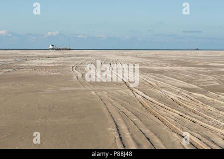 Weids uitzicht über het Strand met bandensporen, umfassenden Blick auf den Strand mit Reifenspuren Stockfoto