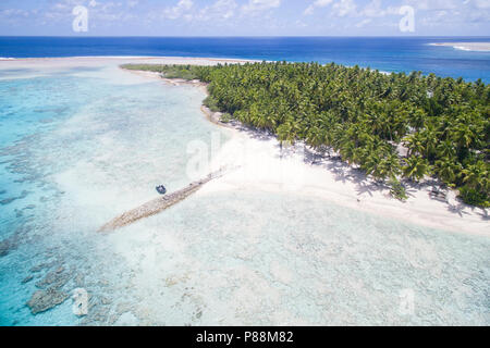 Luftaufnahme von Anchorage Insel in Suwarrow Atoll, Cook Inseln Stockfoto