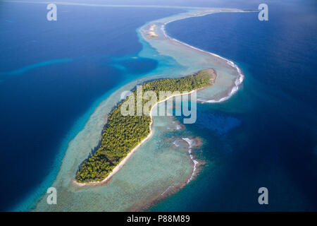 Luftaufnahme von Anchorage Insel in Suwarrow Atoll, Cook Inseln Stockfoto