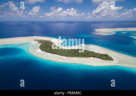 Luftaufnahme von Anchorage Insel in Suwarrow Atoll, Cook Inseln Stockfoto