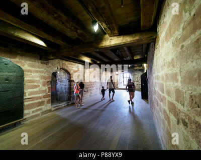Carlisle Castle, Cumbria, Großbritannien: militärische Festung und Garnison in vergangenen Zeiten. Innerhalb der castlke halten, Museum Ausstellungsflächen. Stockfoto