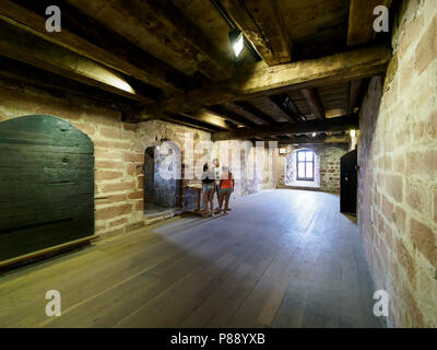 Carlisle Castle, Cumbria, Großbritannien: militärische Festung und Garnison in vergangenen Zeiten. Innerhalb der castlke halten, Museum Ausstellungsflächen. Stockfoto