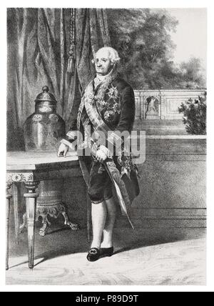 Carlos IV. (1748-1819), Llamado el cazador, rey de España. Grabado de 1880. Stockfoto