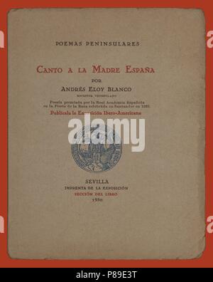 Portada del Libro de poemas Canto a la Madre España, de Andrés Eloy Blanco. Editado en Sevilla, año 1930. Stockfoto